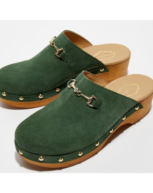 Sabots en Velours de Cuir Nala kaki - Talon 5 cm
