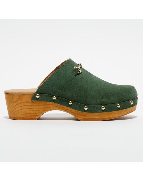 Sabots en Velours de Cuir Nala kaki - Talon 5 cm