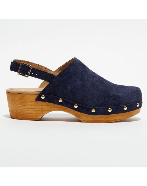 Sabots en Velours de Cuir Nicole marine - Talon 5 cm