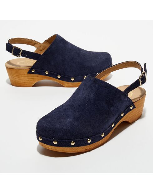 Sabots en Velours de Cuir Nicole marine - Talon 5 cm