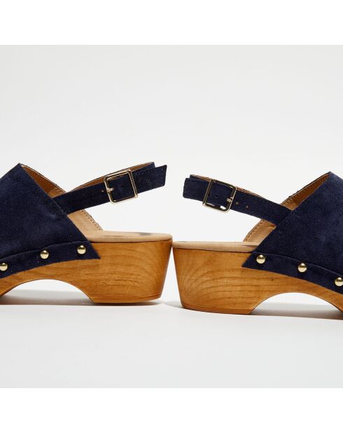 Sabots en Velours de Cuir Nicole marine - Talon 5 cm