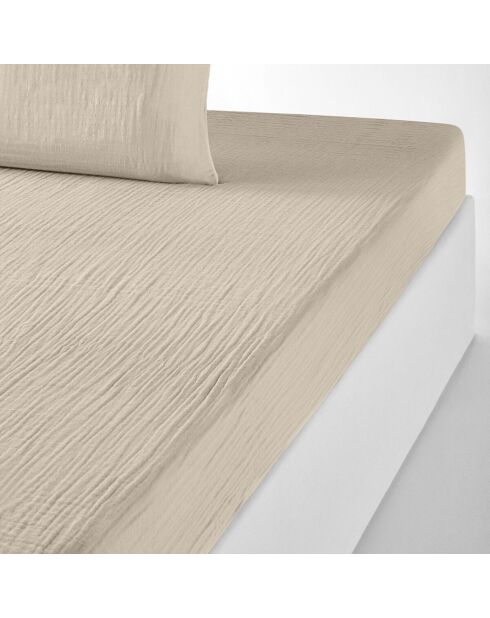 Drap housse 100% Gaze de coton bonnet 30 cm beige