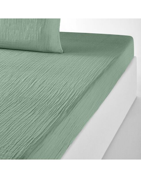 Drap housse 100% Gaze de coton bonnet 30 cm vert