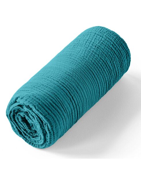 Drap housse 100% Gaze de coton bonnet 30 cm bleu