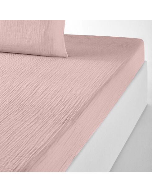 Drap housse 100% Gaze de coton bonnet 30 cm rose