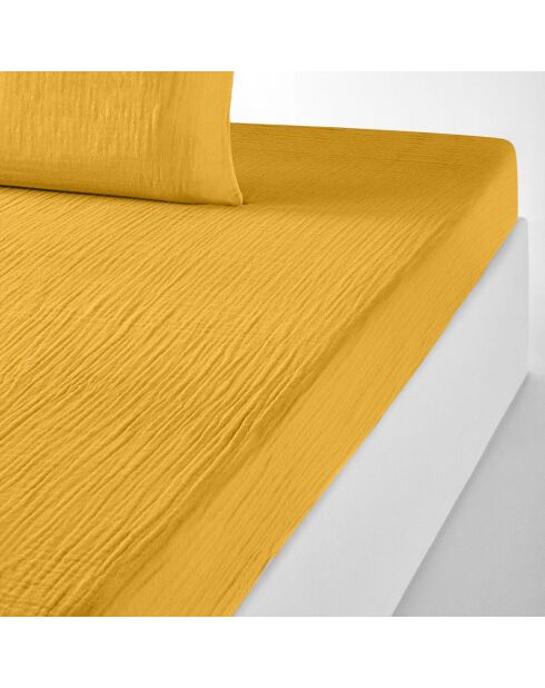 Drap housse 100% Gaze de coton bonnet 30 cm jaune