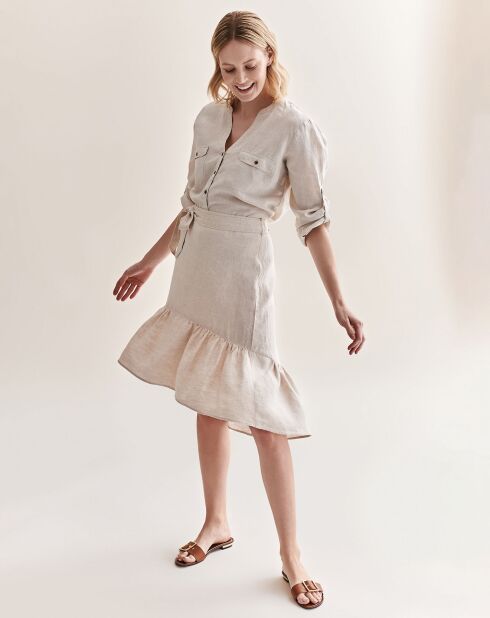 Beige gemêleerde rok van 100% linnen Kadira