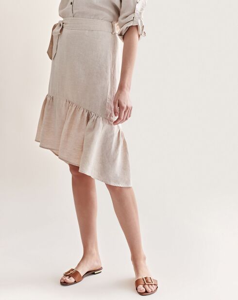 Beige gemêleerde rok van 100% linnen Kadira