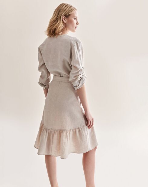 Beige gemêleerde rok van 100% linnen Kadira