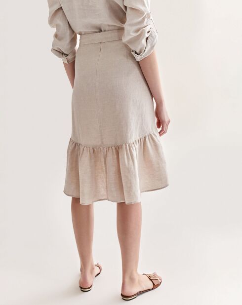 Beige gemêleerde rok van 100% linnen Kadira