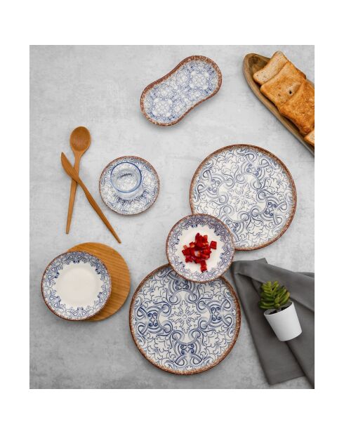 Service petit déjeuner en porcelaine - 26 pièces bleu/marron/blanc