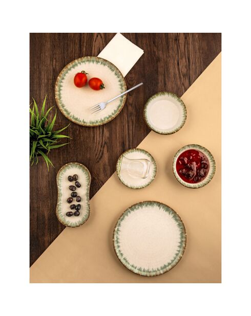 Service petit déjeuner en porcelaine- 26 pièces vert/marron/blanc