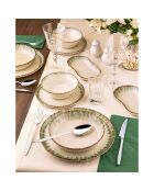Service de table en porcelaine - 27 pièces vert/marron/blanc