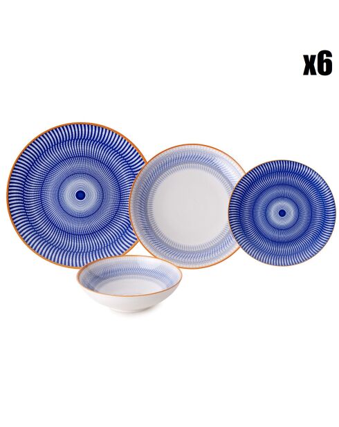 Service de table en porcelaine - 24 pièces multicolore