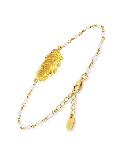 Bracelet Plume en Argent doré & Pierres blanches
