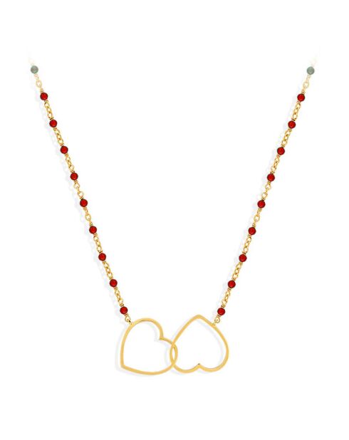 Collier Coeur en Argent doré & Pierre rouge