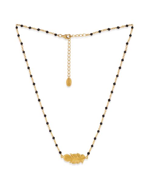 Collier Plume en Argent doré & Pierre noire
