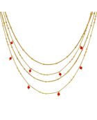 Collier Multiples chaînes en Argent doré & Onyx rouge