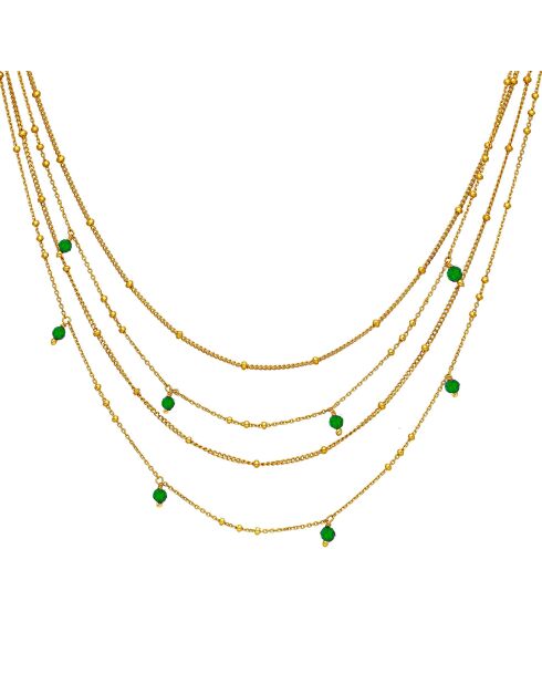 Collier Multiples chaînes en Argent doré & Onyx vert