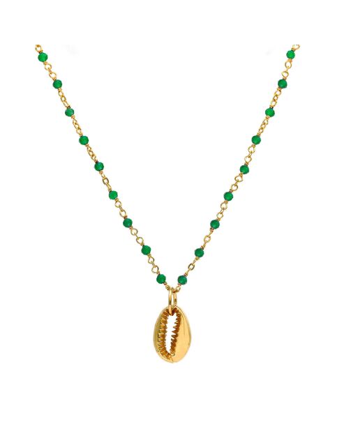 Collier Coquillage en Argent doré & Onyx vert