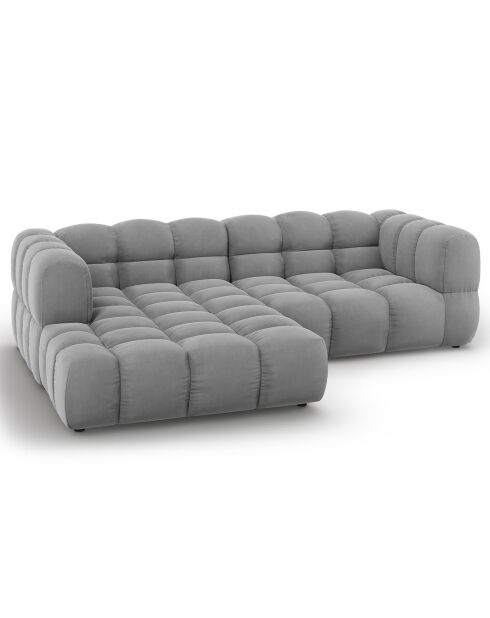 Canapé angle gauche Modulaire Velours Sky 3 Places gris clair - 244x162x75 cm