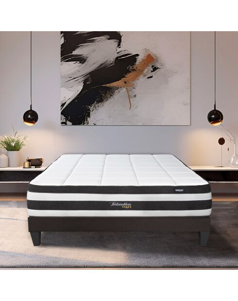 Pack Prêt-à-dormir Fontainebleau Matelas Ressorts ensachés blanc/noir - 90x200 cm