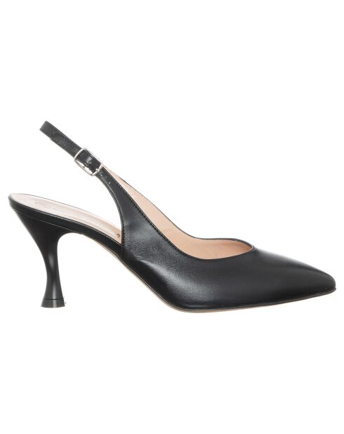 Slingbacks en Cuir Amelia noirs - Talon 7 cm