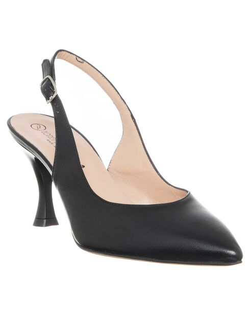 Slingbacks en Cuir Amelia noirs - Talon 7 cm
