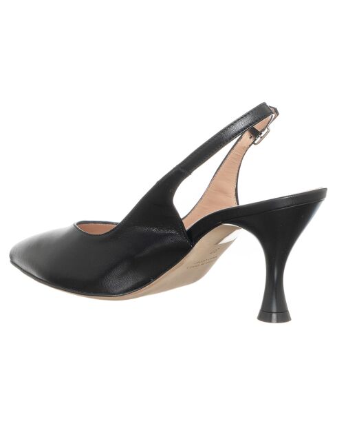Slingbacks en Cuir Amelia noirs - Talon 7 cm