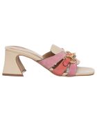 Mules Alix de piel beige/rosa, tacón 7 cm