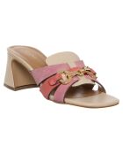 Mules Alix de piel beige/rosa, tacón 7 cm