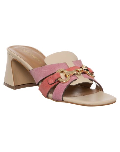 Mules Alix de piel beige/rosa, tacón 7 cm