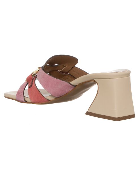 Mules Alix de piel beige/rosa, tacón 7 cm