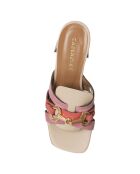Mules Alix de piel beige/rosa, tacón 7 cm