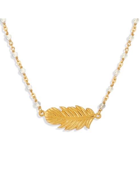 Collier Plume en Argent doré & Pierre blanche