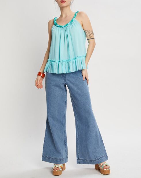 Top arrugado verde agua