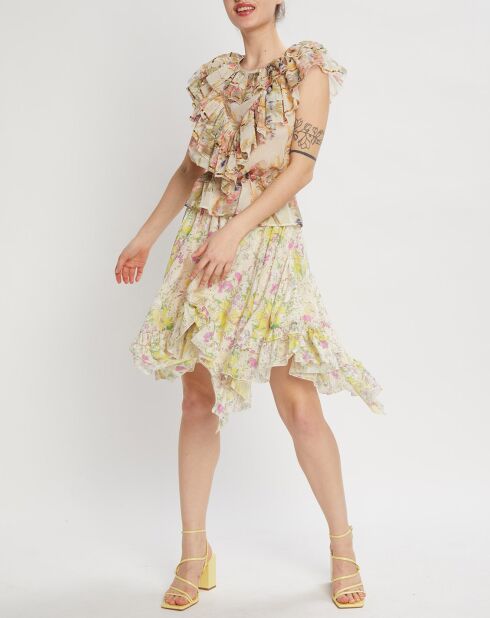 Jupe en Coton & Soie Fleur Champêtre écru/multicolore