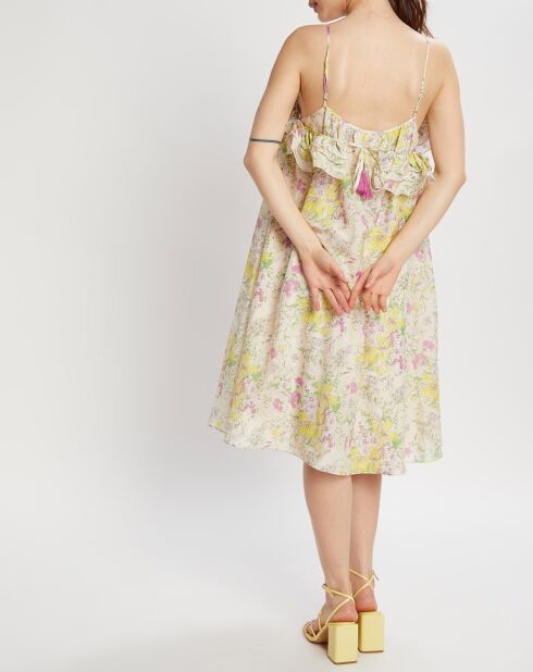 Robe en Coton & Soie à fleurs Champêtre écru/multicolore