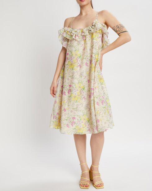 Robe en Coton & Soie à fleurs Champêtre écru/multicolore