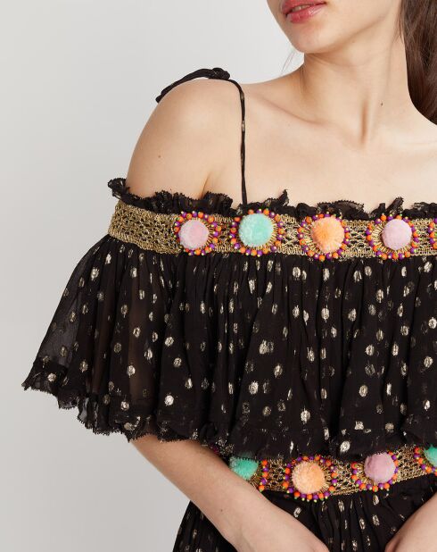 Robe épaules dénudées Luna noir/doré