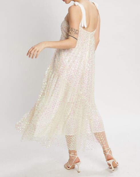 Robe longue brodée Baby Flower écru/rose