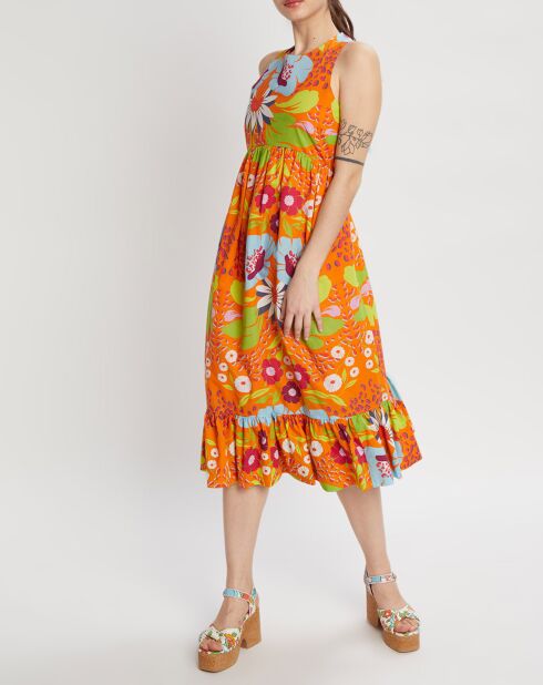 Mexico halterjurk met oranje print