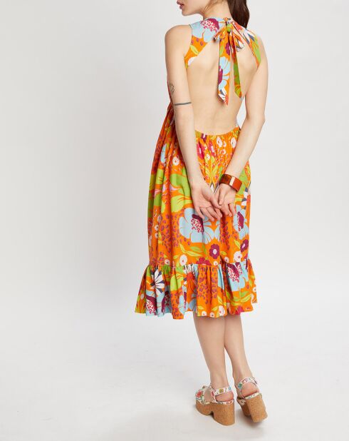 Mexico halterjurk met oranje print