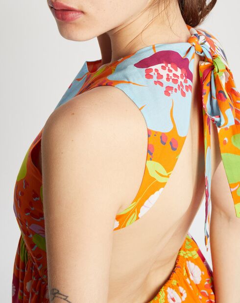 Mexico halterjurk met oranje print