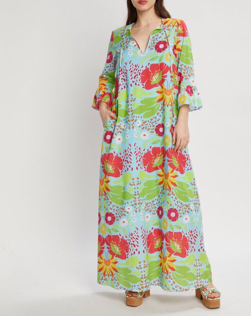 Robe longue Mexico imprimée bleue