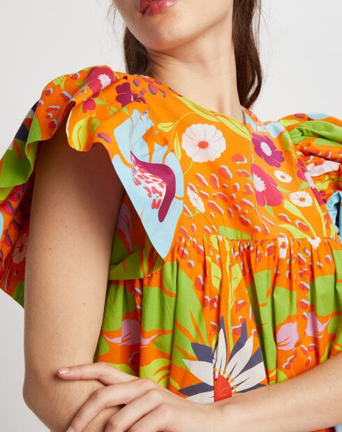 Orangefarbenes Kleid mit Aufdruck Mexiko