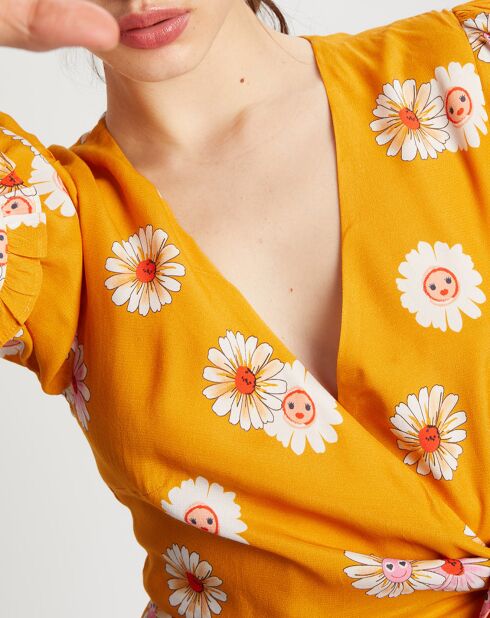 Robe Paquerette imprimée jaune moutarde