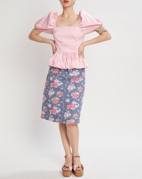 Jupe Floral Denim fleurie bleu/rose