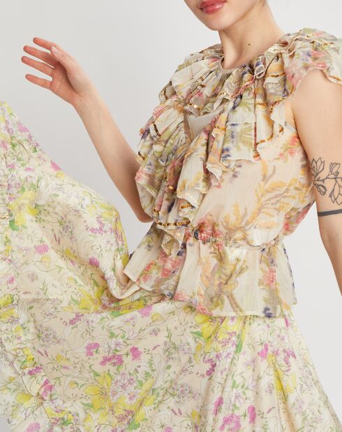 Top Gipsy volanté écru/multicolore