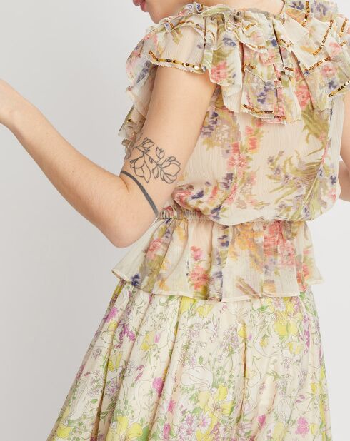 Top Gipsy volanté écru/multicolore